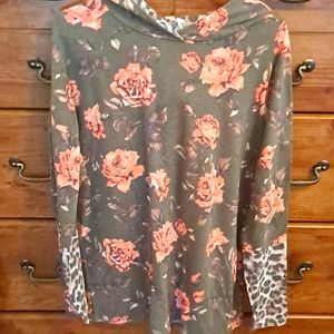 Honey Me Floral and Leopard Hoodie, size Large